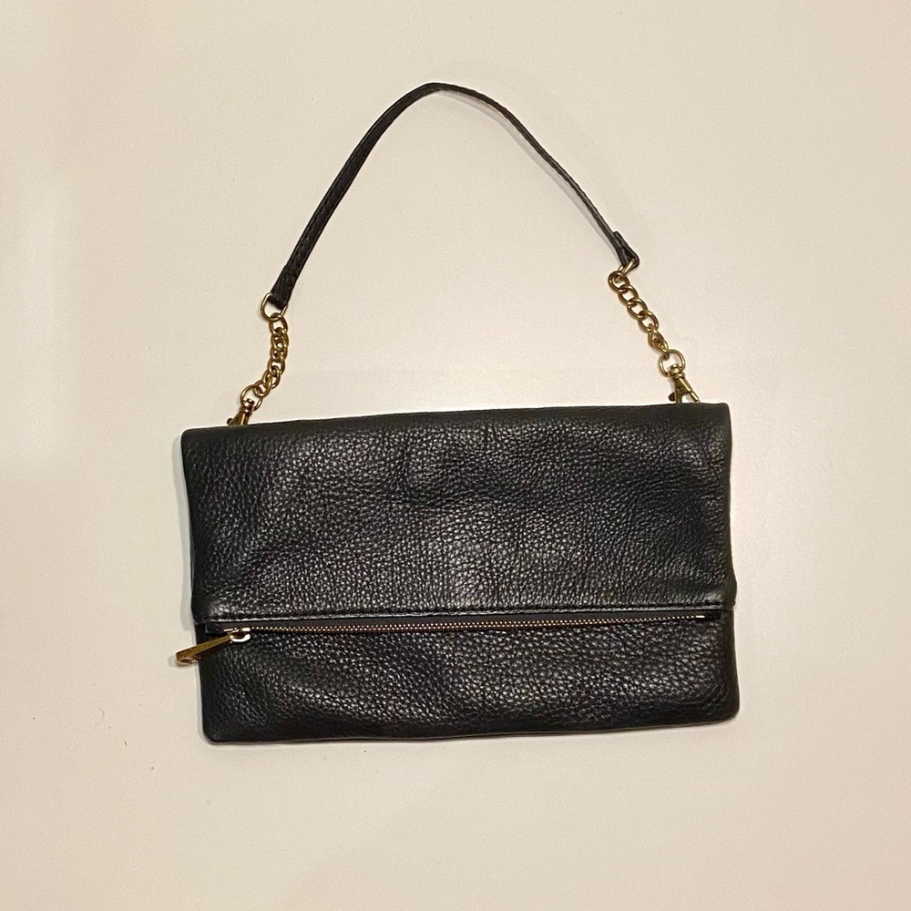 Fossil Erin Foldover Black Leather Clutch